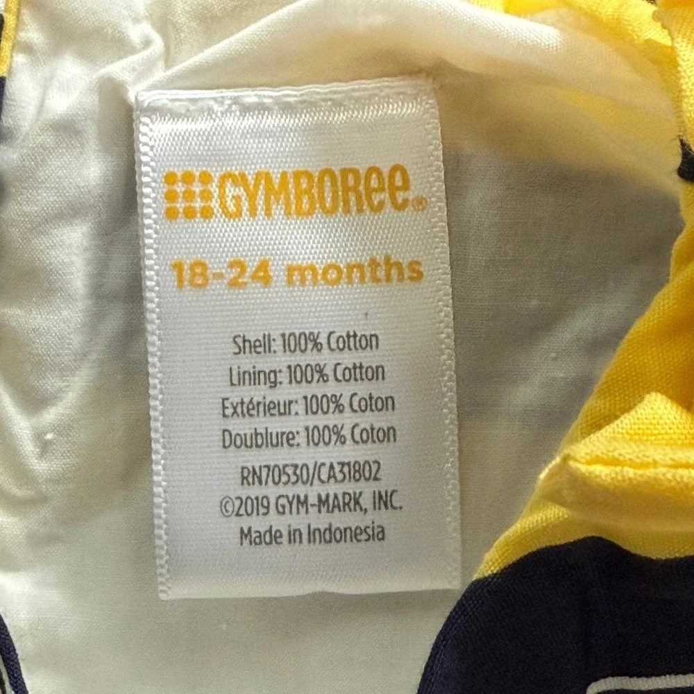 Gymboree Infant Girl 18-24M Yellow/White/Navy Blue Striped Summer Dress CLEAN‎